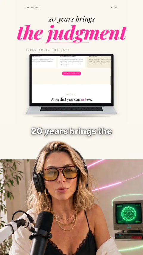 AI avatar reel with in-frame MacBook — 20 years brings the judgment